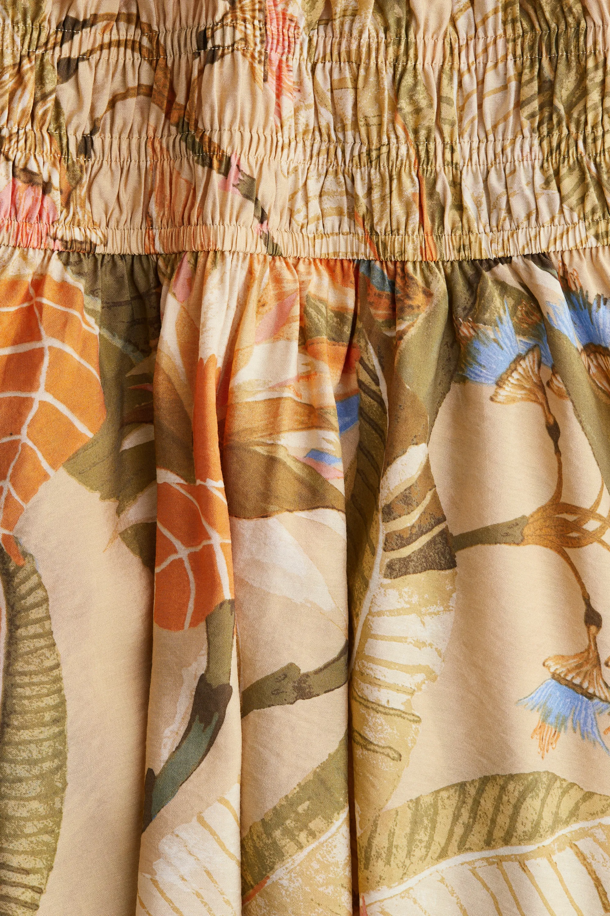 Robe smockée à bretelles fines - Beige/fleuri