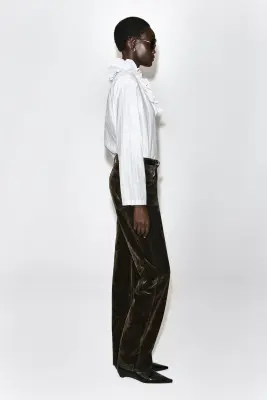 BLOUSE EN COTON CRÊPÉ À COL VOLANTÉ - BLANC / RAYURES — photo 5
