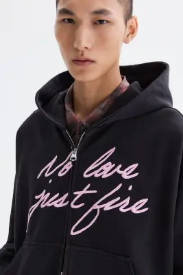 Veste à capuche zippée Oversized Fit - Noir/No Love Just Fire — photo 1