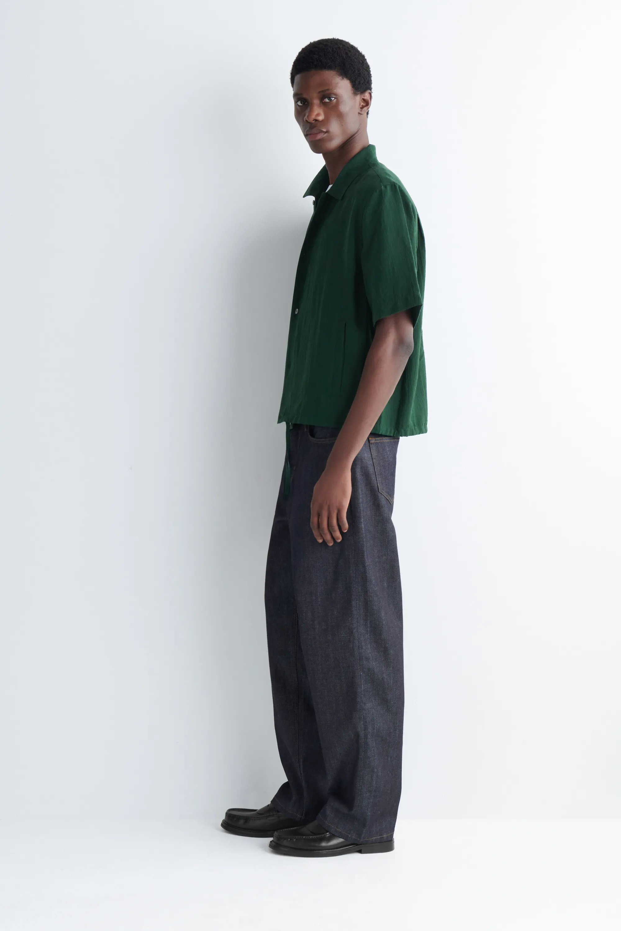 CHEMISE TEXTURÉE À OURLET AJUSTABLE - VERT FONCÉ