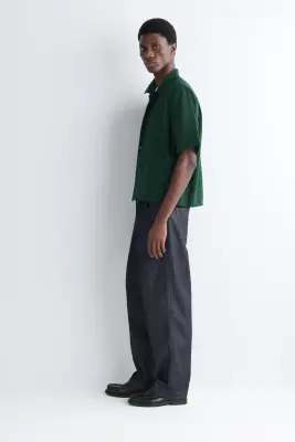 CHEMISE TEXTURÉE À OURLET AJUSTABLE - VERT FONCÉ — photo 1