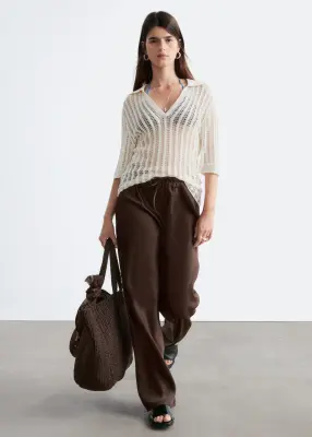 Pantalon en satin à enfiler - Marron foncé — photo 1