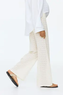 MAMA Pantalon à cordon en maille pointelle - Crème — photo 2