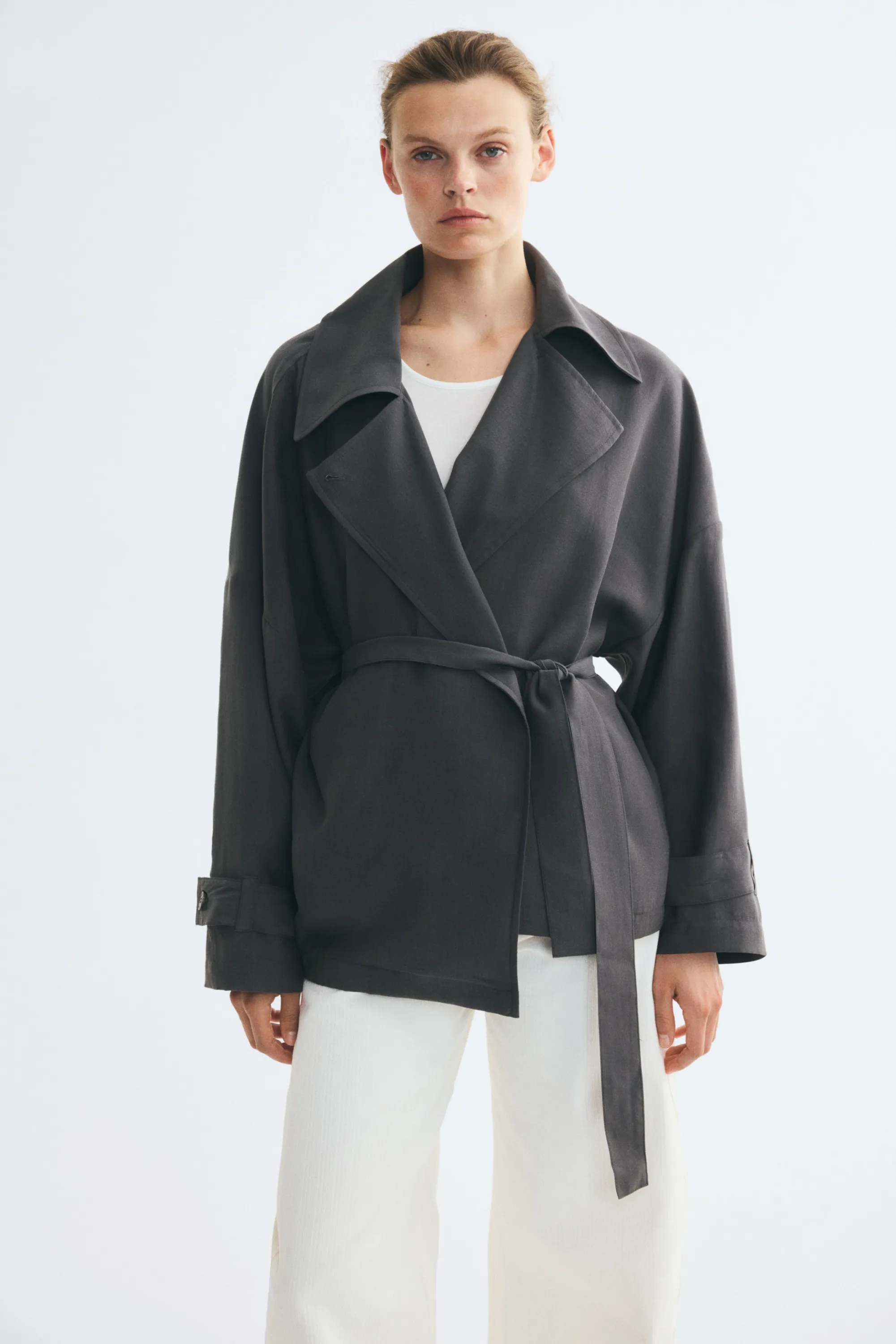 Trench-coat court en lyocell mélangé - Gris foncé