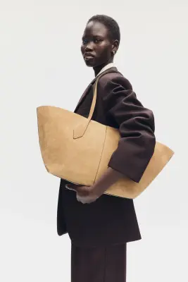 Sac shopping en cuir velours - Beige foncé — photo 1