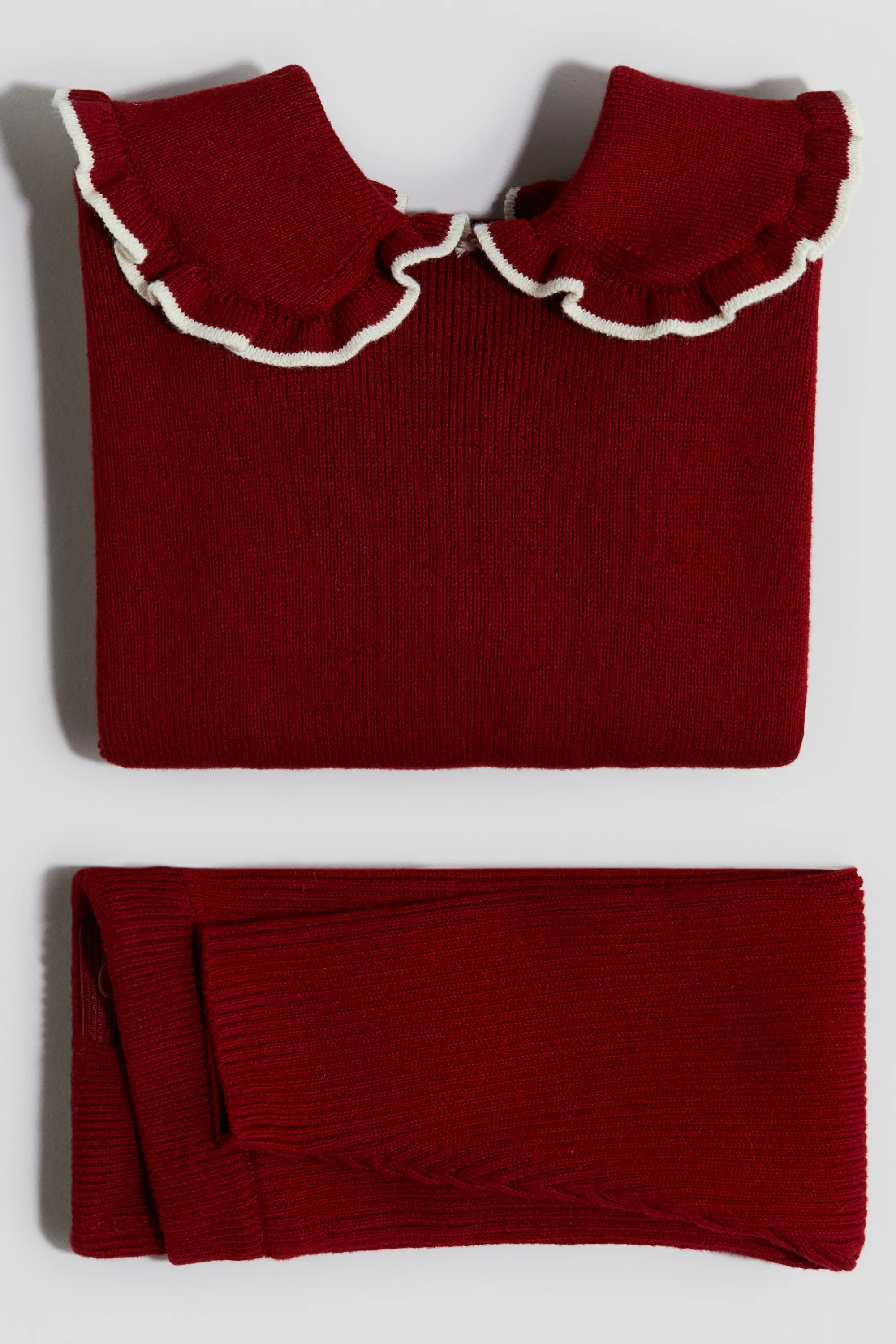 Ensemble 2 pièces en maille de coton côtelée - Rouge foncé