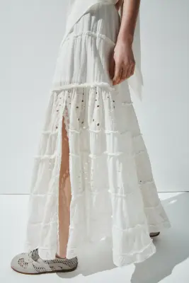 Jupe maxi avec broderie anglaise - Crème — photo 3