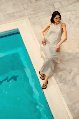 Robe longue dos nageur - Gris poudré chiné — photo 1