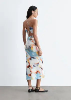 Robe combinaison midi en satin - Motif bleu — photo 5