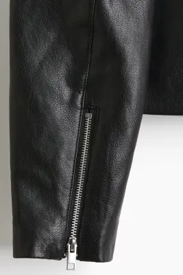 Veste de style motard en tissu enduit - Noir — photo 4