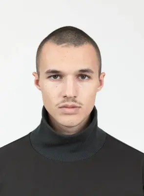 Ribbed High Neck Sweatshirt in Olive Technical Knit — photo 3