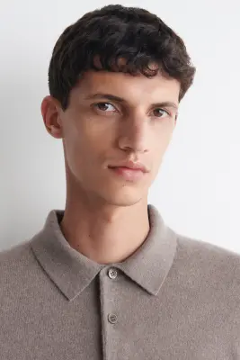 PULL EN CACHEMIRE À COL POLO - LILAS DÉLAVÉ — photo 3