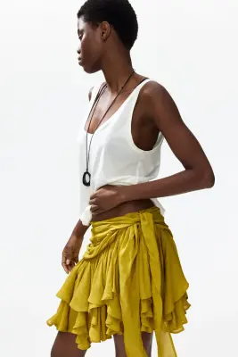 Minijupe asymétrique en viscose - Jaune moutarde — photo 3