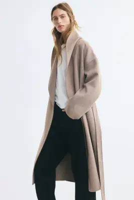 Manteau oversize fait main en laine mélangée - Taupe — photo 4