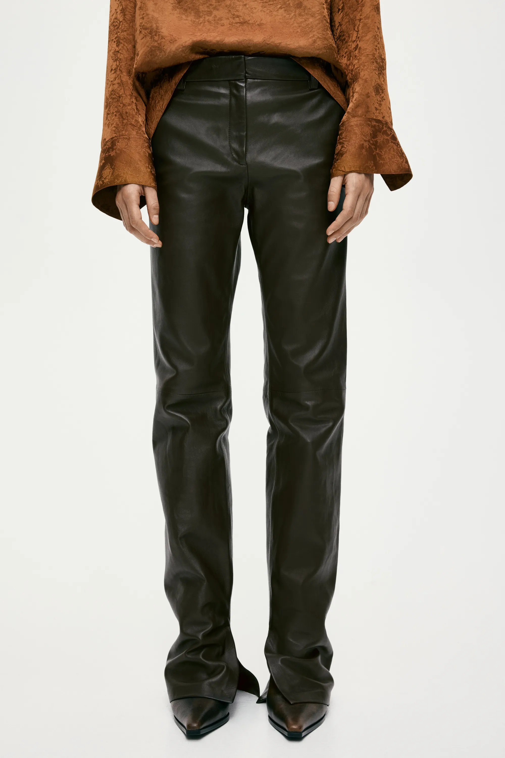 Pantalon en cuir - Marron foncé