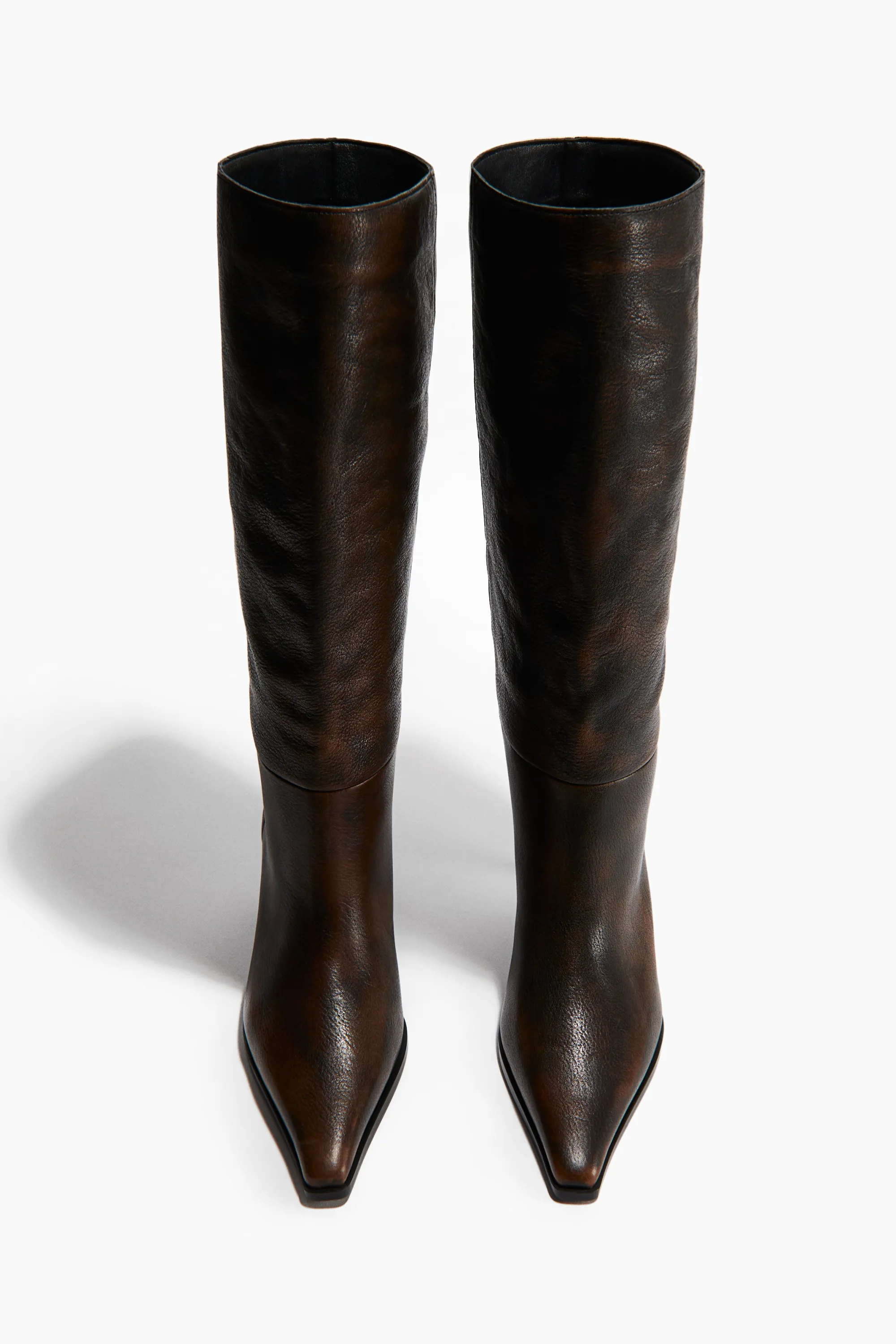 Bottes en cuir de hauteur genou - Marron foncé