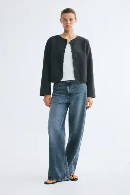 Veste brossée à boutons noués - Gris foncé — photo 2