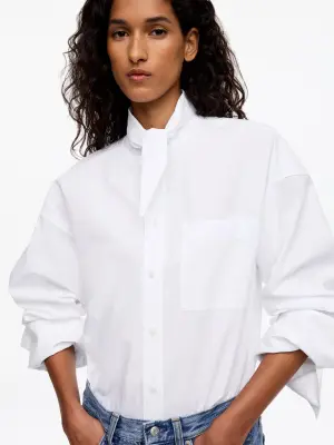 Chemise en coton Pima avec lien - Blanc — photo 1