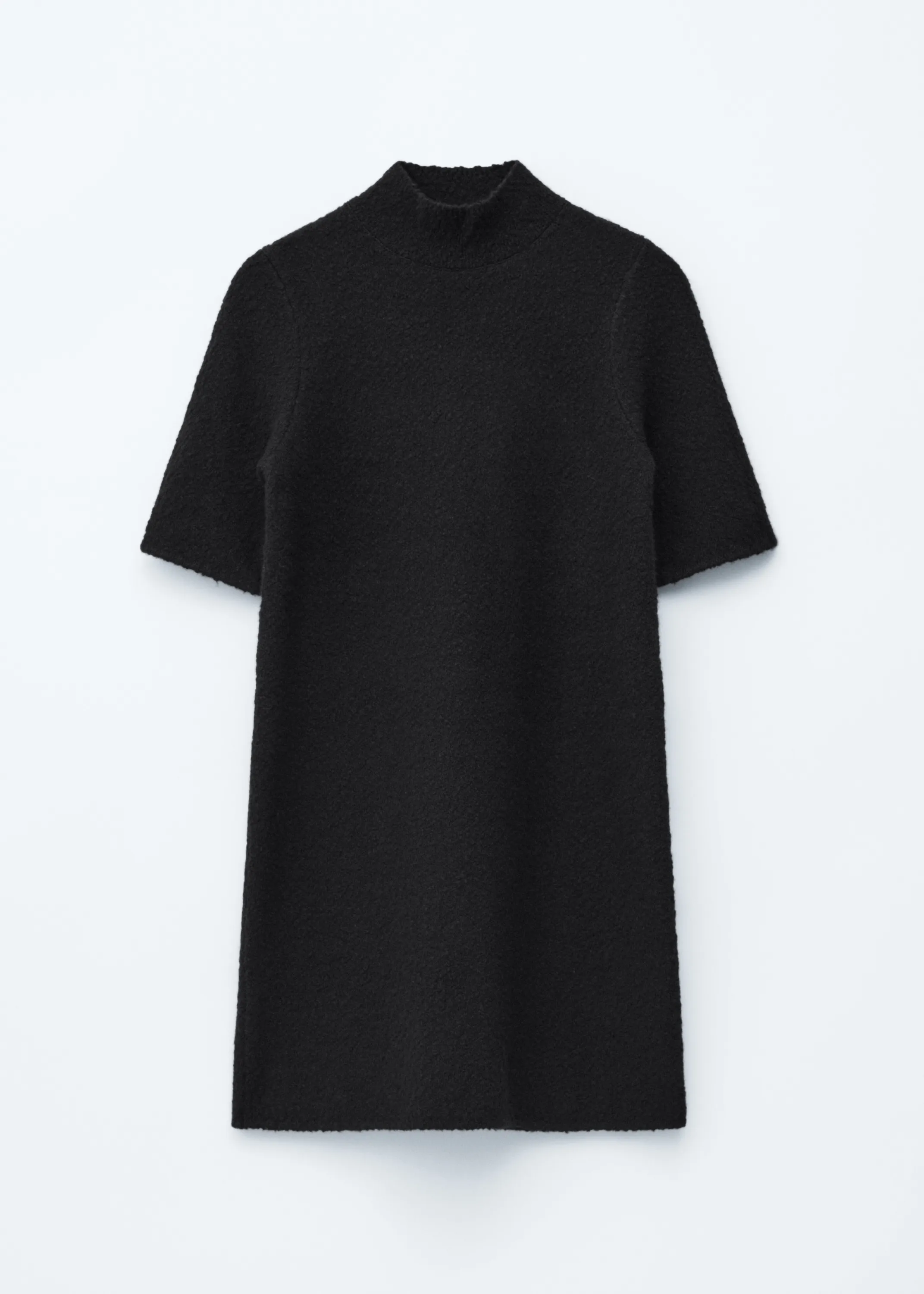 Robe courte à col montant en laine bouclée - Noir
