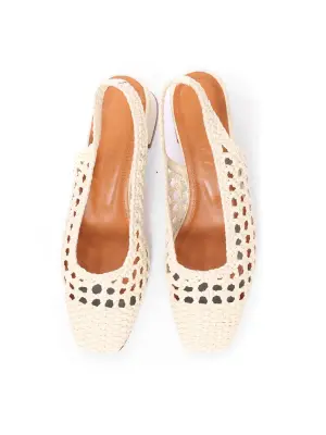 Sandales à talons en cuir à effet cannage blanc crème Prix boutique 455€ Taille 37 — photo 4