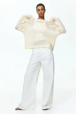 Pull en maille pointelle - Beige clair — photo 1