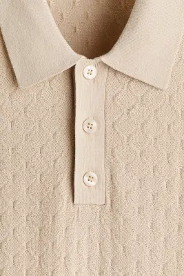 Polo Slim Fit en maille texturée - Beige clair — photo 4