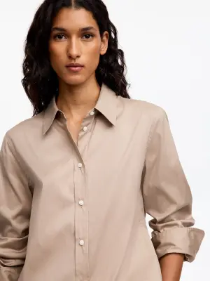 Chemise slim en coton extensible - Beige — photo 3