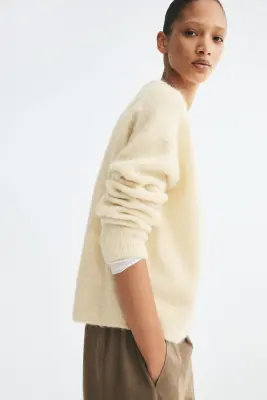 Pull oversize en alpaga mélangé - Jaune ancien clair — photo 3