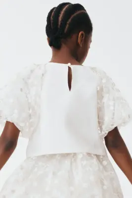 Blouse à manches bouffantes - Blanc/fleuri — photo 2