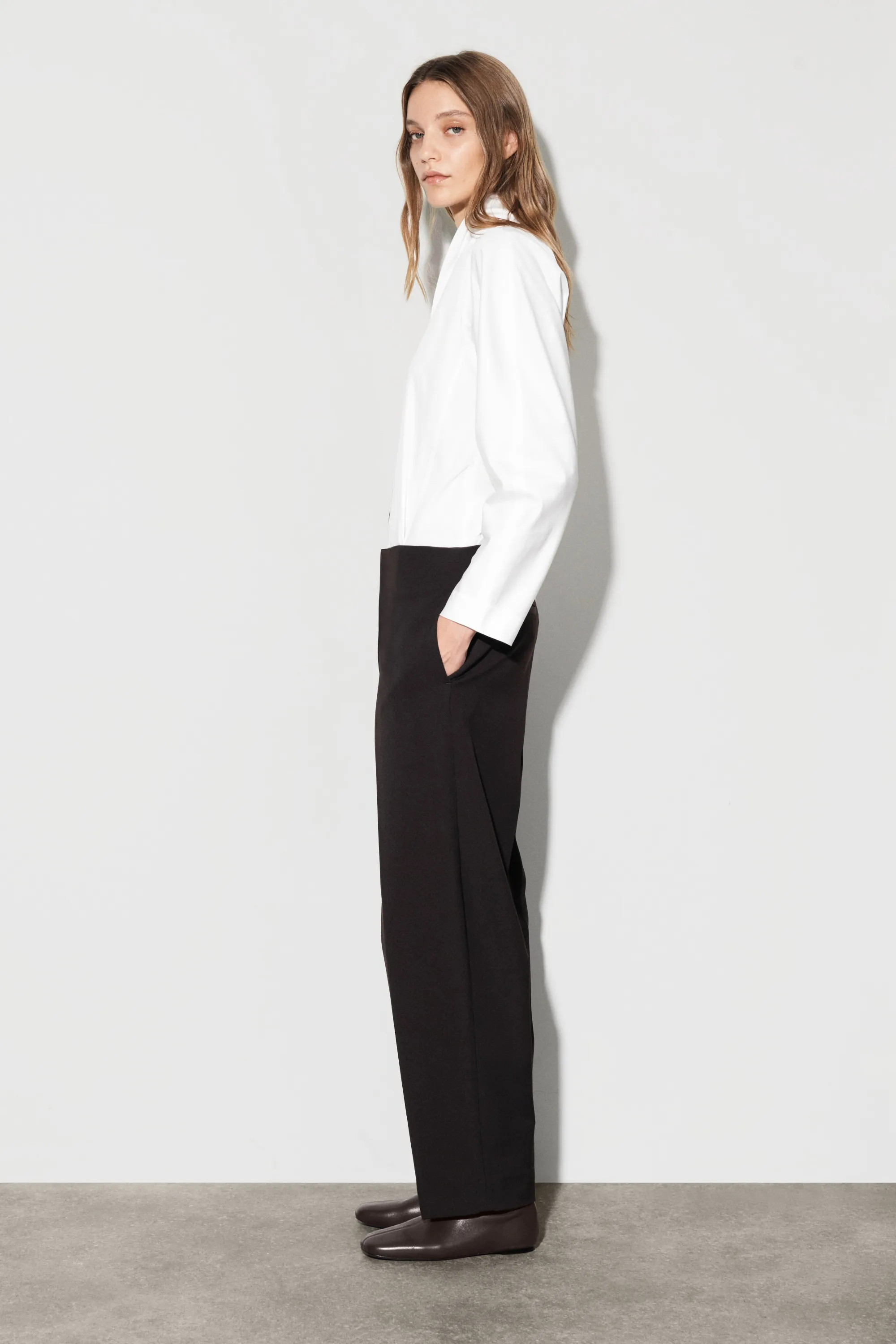 PANTALON BARREL EN LAINE MÉLANGÉE - BRUN FONCÉ
