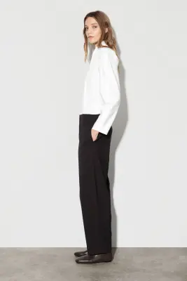 PANTALON BARREL EN LAINE MÉLANGÉE - BRUN FONCÉ — photo 1