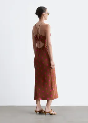 Robe combinaison midi en satin - Brun foncé/À pois — photo 5