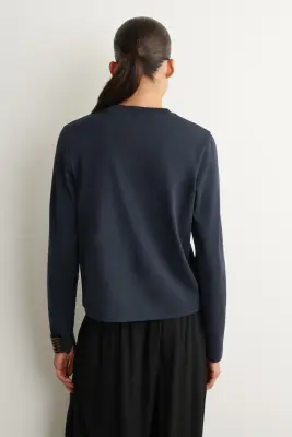 T-SHIRT À MANCHES LONGUES ÉPURÉ - BLEU MARINE — photo 1