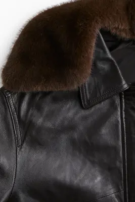 Veste oversize en cuir - Marron foncé — photo 2