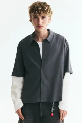 Chemise superposée Relaxed Fit - Gris foncé/color block — photo 2