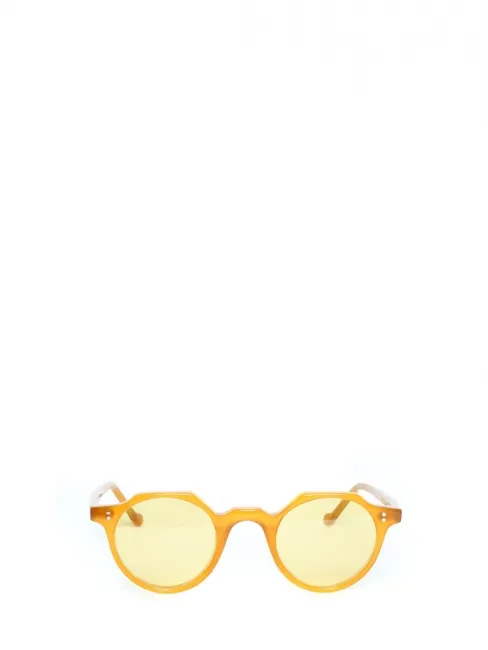 Lunettes de soleil HERI monture biseau orange verres minéraux jaunes NEUVES Prix boutique 350€