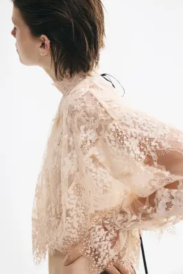 Top en dentelle avec cape - Beige clair — photo 3