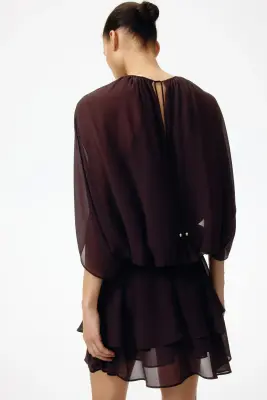Robe en mousseline avec détail façon cape - Marron foncé — photo 3