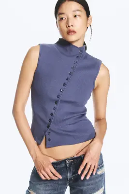 Top asymétrique boutonné - Bleu foncé — photo 1