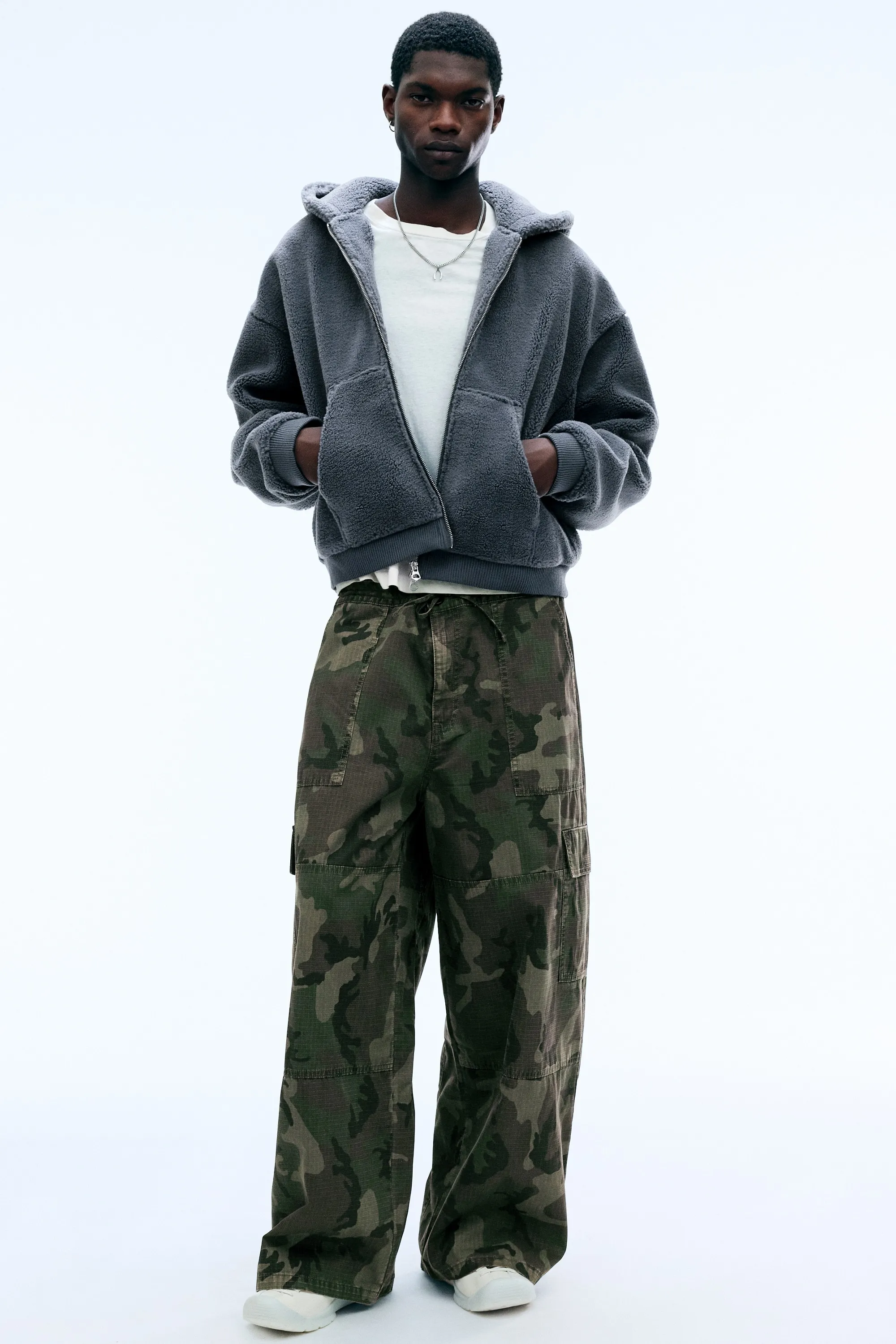 Sweat à capuche en polaire, zip à double sens - Gris foncé