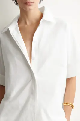 CHEMISE OVERSIZE À MANCHES COURTES - BLANC — photo 3