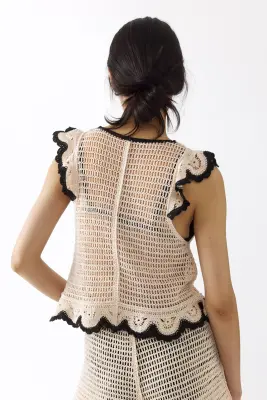 Top volanté façon crochet - Crème — photo 4