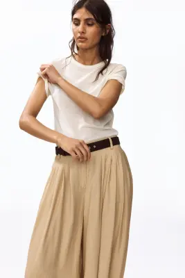 Pantalon plissé à jambes ballon - Beige — photo 2