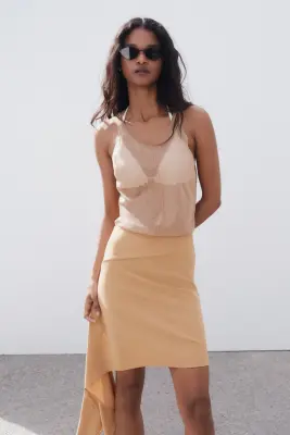 Jupe asymétrique avec détail à nouer - Beige foncé — photo 1