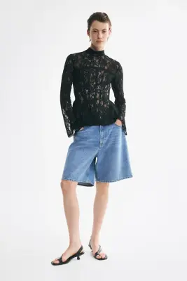 Top péplum en dentelle - Noir — photo 2