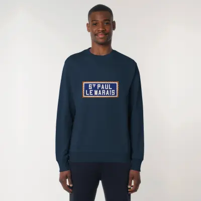 SWEAT SHIRT COTON BIO BRODÉ - SAINT PAUL LE MARAIS - NAVY — photo 4