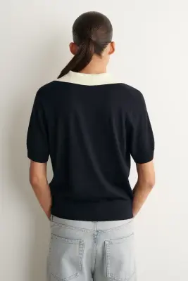 POLO SUPERPOSÉ EN LAINE MÉRINOS - MARINE / BLANC — photo 4