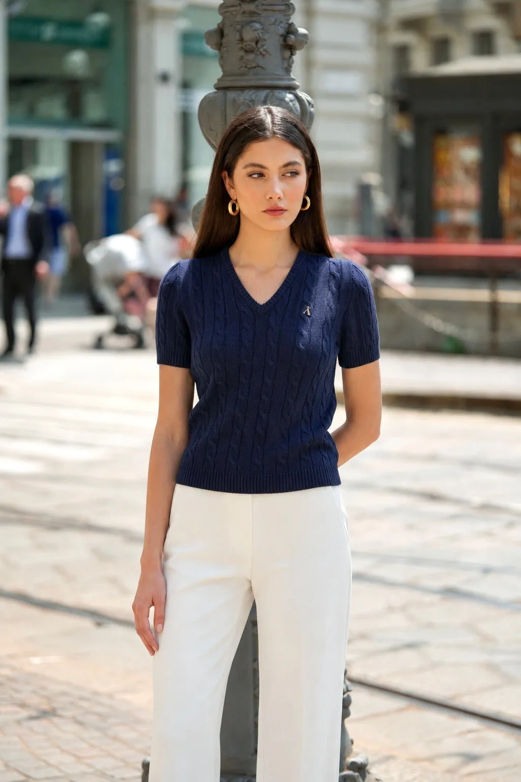Talina Cable Knit Top - Navy