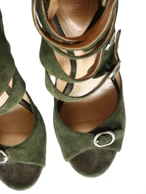 Sandales multi strap compensées en suede vert kaki Px boutique 600€ Taille 40 — photo 4