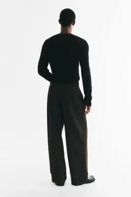 T-shirt côtelé Slim Fit avec col tunisien - Noir — photo 3